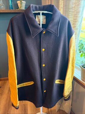 Vintage DeLong 70s Leather Wool Letterman Jacket